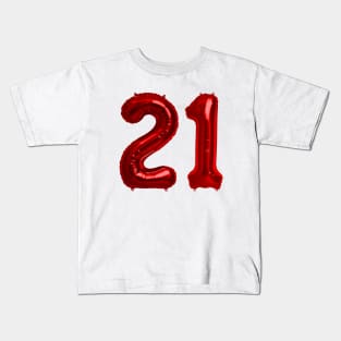 Red 21st Birthday Metallic Helium Balloons Numbers Kids T-Shirt